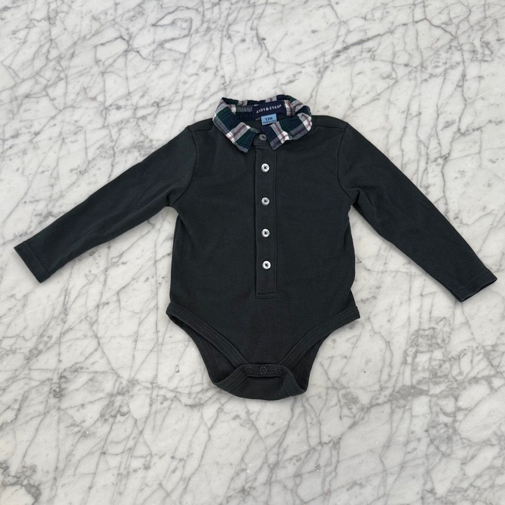 Andy & Evan Plaid Collar Onesie Sz 12 Mo